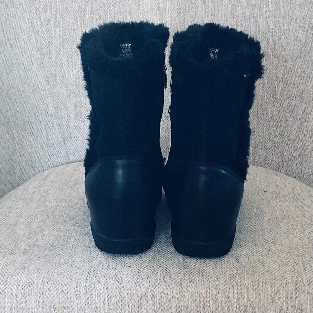 Geox Black Wedge Waterproof Black Leather Winter Boots